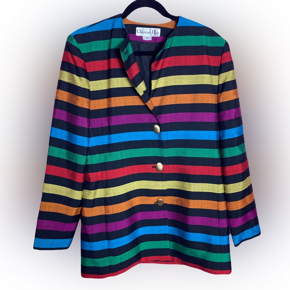 Vintage Christian Dior Colorful Striped Blazer Size 10 Multicolored